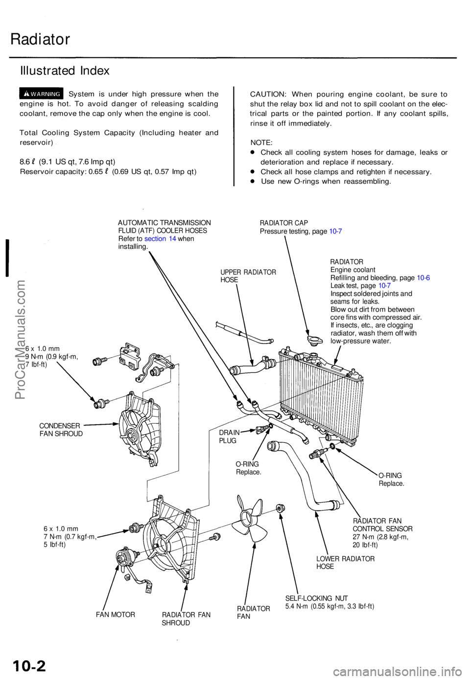 ACURA RL KA9 1996 Service Owners Manual Radiator
Illustrate d Inde x
Syste m is unde r hig h pressur e whe n th e
engin e i s hot . T o avoi d dange r o f releasin g scaldin g
coolant , remov e th e ca p onl y whe n th e engin e is cool .
ACURA RL KA9 1996 Service Owners Manual Radiator
Illustrate d Inde x
Syste m is unde r hig h pressur e whe n th e
engin e i s hot . T o avoi d dange r o f releasin g scaldin g
coolant , remov e th e ca p onl y whe n th e engin e is cool .