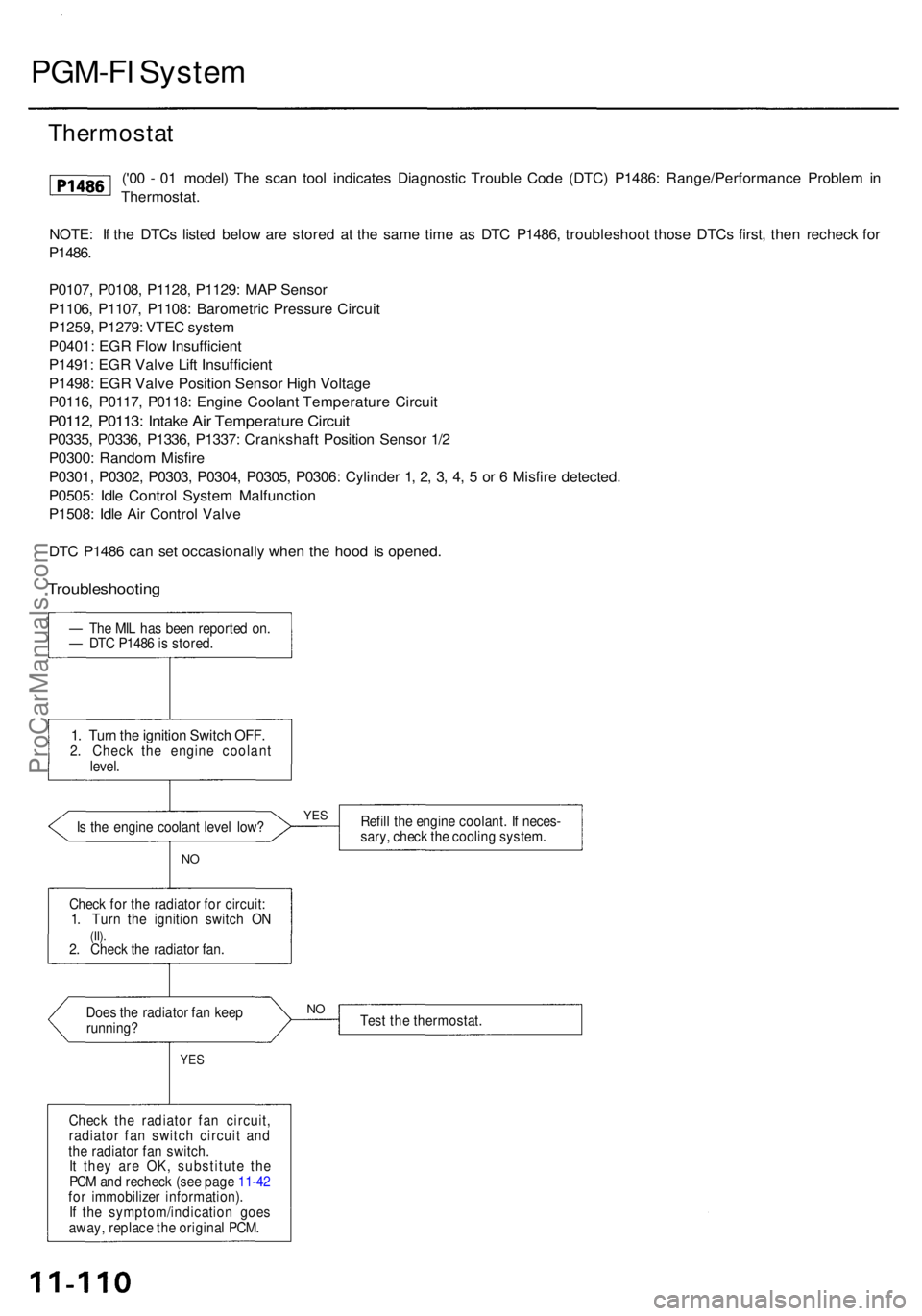 ACURA RL KA9 1996 Service Repair Manual PGM-FI Syste m
NOTE: I f th e DTC s liste d belo w ar e store d a t th e sam e tim e a s DT C P1486 , troubleshoo t thos e DTC s first , the n rechec k fo r
P1486 .
P0107 , P0108 , P1128 , P1129 : MA ACURA RL KA9 1996 Service Repair Manual PGM-FI Syste m
NOTE: I f th e DTC s liste d belo w ar e store d a t th e sam e tim e a s DT C P1486 , troubleshoo t thos e DTC s first , the n rechec k fo r
P1486 .
P0107 , P0108 , P1128 , P1129 : MA