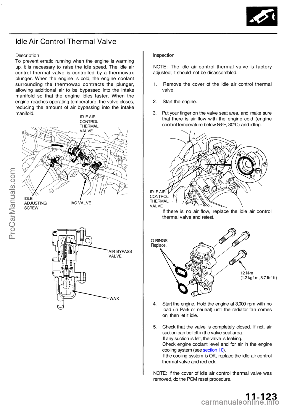ACURA RL KA9 1996 Service Owners Guide Idle Ai r Contro l Therma l Valv e
Descriptio n
T o preven t errati c runnin g whe n th e engin e i s warmin g
up , i t i s necessar y t o rais e th e idl e speed . Th e idl e ai r
contro l therma l v ACURA RL KA9 1996 Service Owners Guide Idle Ai r Contro l Therma l Valv e
Descriptio n
T o preven t errati c runnin g whe n th e engin e i s warmin g
up , i t i s necessar y t o rais e th e idl e speed . Th e idl e ai r
contro l therma l v