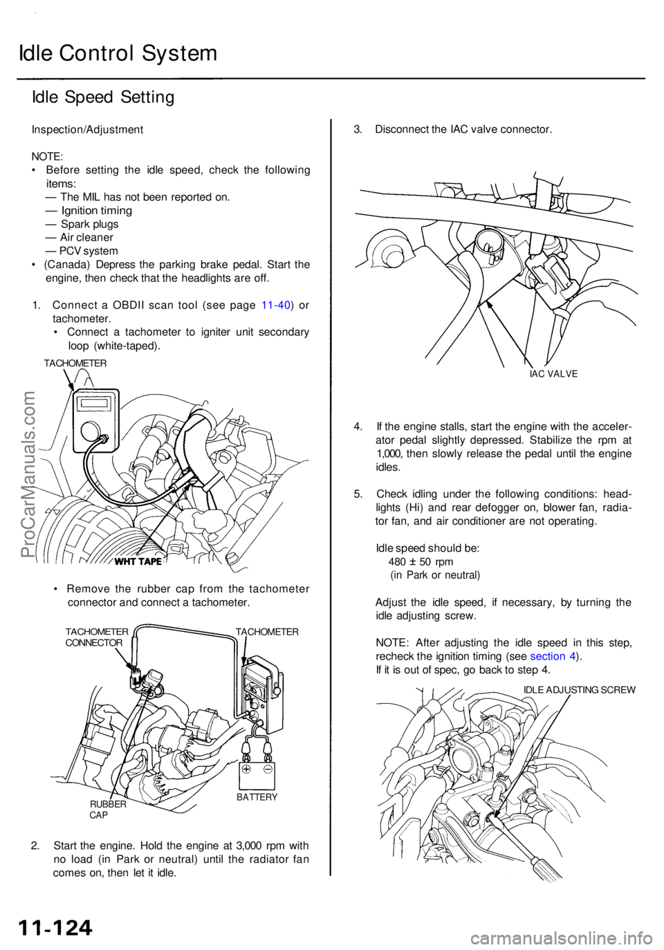 ACURA RL KA9 1996  Service Repair Manual Idle Contro l Syste m
Idle Spee d Settin g
Inspection/Adjustmen t
NOTE:
• Befor e settin g th e idl e speed , chec k th e followin g
items:
— Th e MI L ha s no t bee n reporte d on .
— Ignitio n
