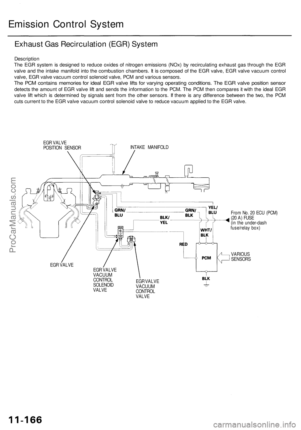 ACURA RL KA9 1996 Service Owners Guide
Emission Control System
Exhaust Gas Recirculation (EGR) System
Description
The EGR system is designed to reduce oxides of nitrogen emissions (NOx) by recirculating exhaust gas through the EGR
val ACURA RL KA9 1996 Service Owners Guide
Emission Control System
Exhaust Gas Recirculation (EGR) System
Description
The EGR system is designed to reduce oxides of nitrogen emissions (NOx) by recirculating exhaust gas through the EGR
val