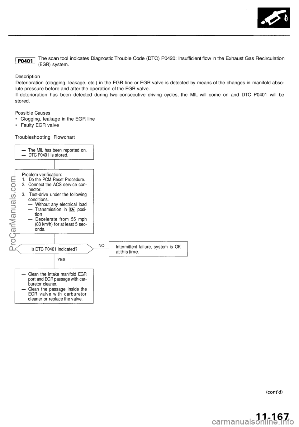 ACURA RL KA9 1996  Service Repair Manual 
The scan tool indicates Diagnostic Trouble Code (DTC) P0420: Insufficient flow in the Exhaust Gas Recirculation

(EGR)
 system.

Description

Deterioration (clogging, leakage, etc.) in the EGR line o