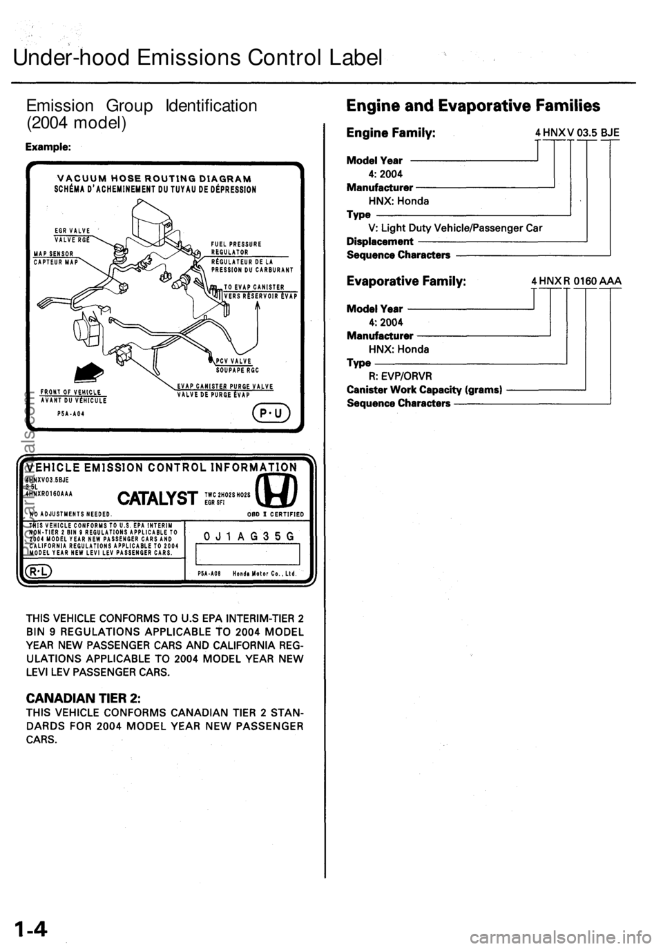 ACURA RL KA9 1996 Service Manual Online
Under-hood Emissions Control Label
Emission Group Identification
(2004 model)ProCarManuals.com ACURA RL KA9 1996 Service Manual Online
Under-hood Emissions Control Label
Emission Group Identification
(2004 model)ProCarManuals.com