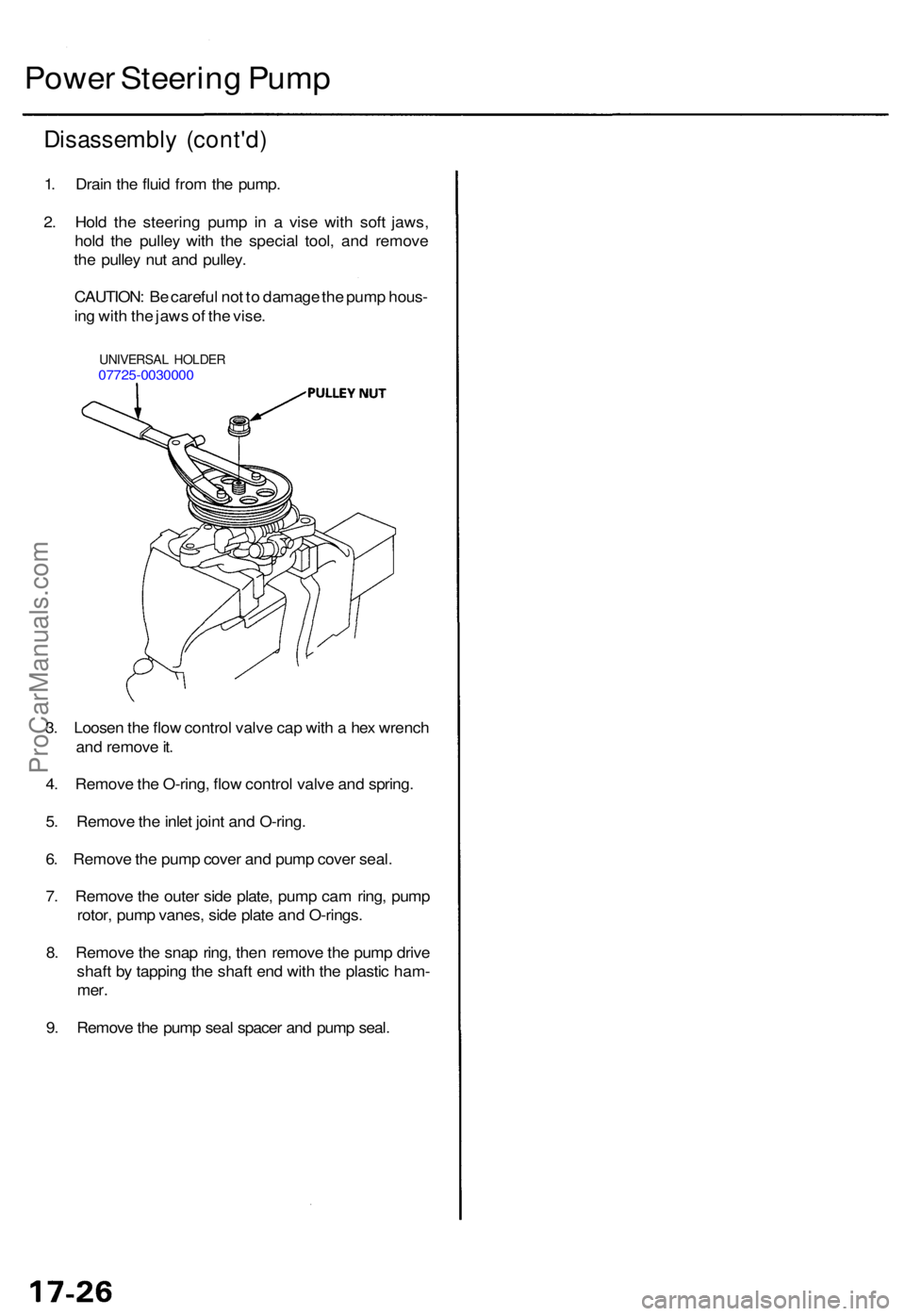 ACURA RL KA9 1996  Service Repair Manual 3. Loose n th e flo w contro l valv e ca p wit h a  he x wrenc h
an d remov e it .
4 . Remov e th e O-ring , flo w contro l valv e an d spring .
5 . Remov e th e inle t join t an d O-ring .
6 . Remov 