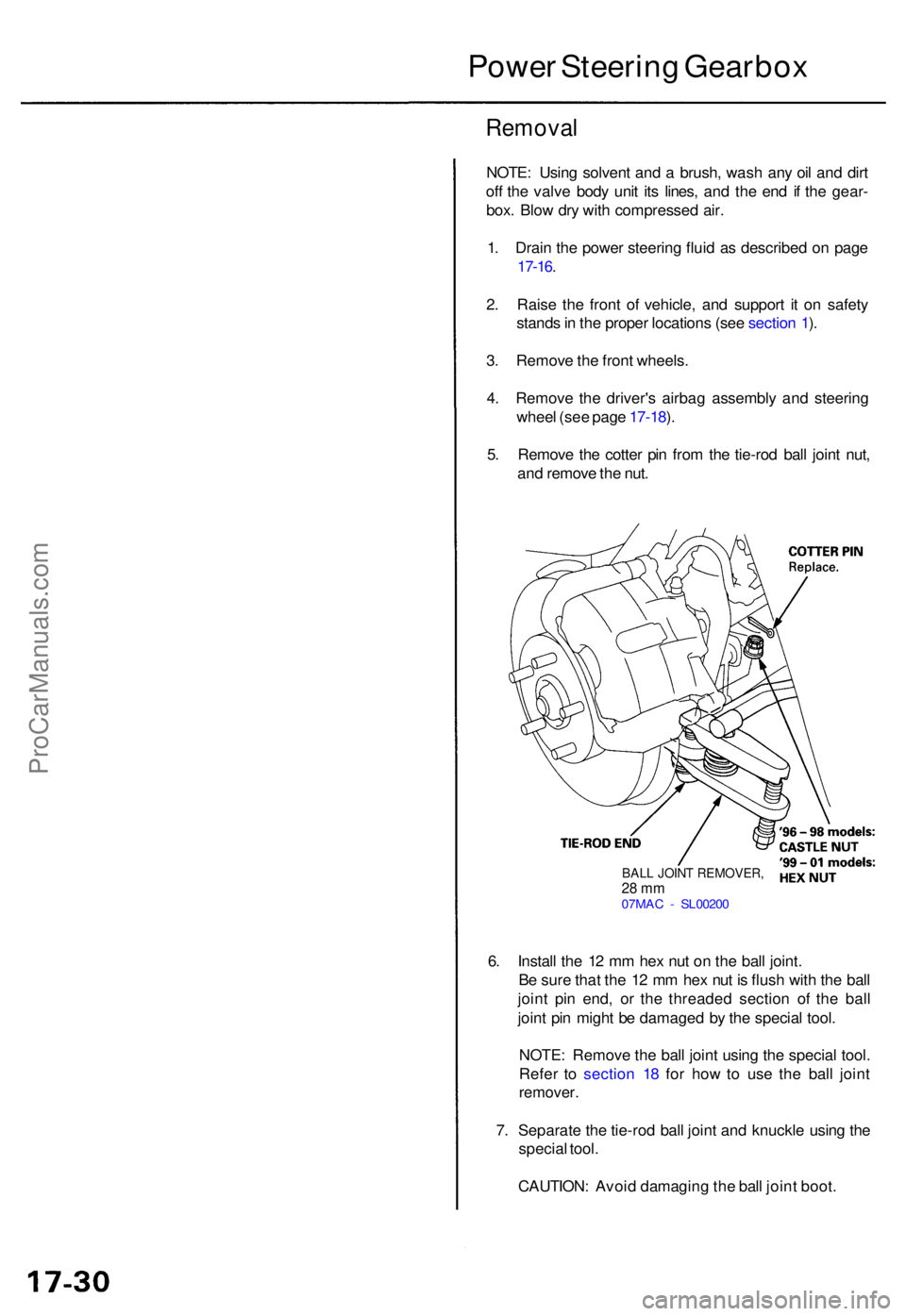 ACURA RL KA9 1996  Service Repair Manual Removal
NOTE: Usin g solven t an d a  brush , was h an y oi l an d dir t
of f th e valv e bod y uni t it s lines , an d th e en d i f th e gear -
box . Blo w dr y wit h compresse d air .
1 . Drai n th
