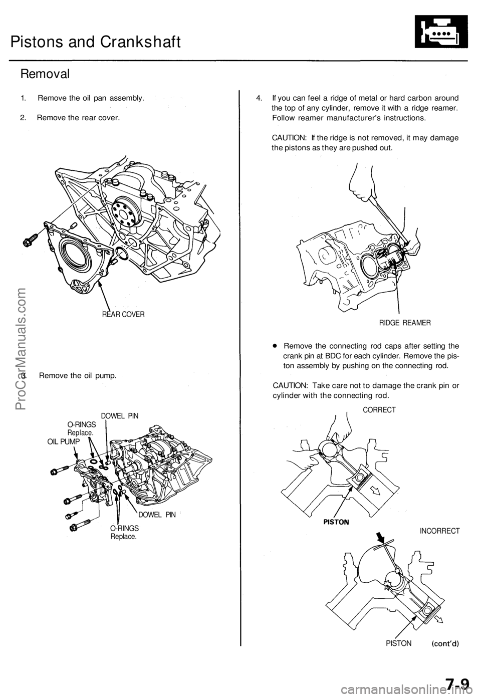 ACURA TL 1995 Service Repair Manual
Pistons and Crankshaft
Removal
1. Remove the oil pan assembly.
2. Remove the rear cover.
REAR COVER
3. Remove the oil pump.
DOWEL PIN
O-RINGS
Replace.
OIL PUMP
DOWEL PIN
O-RINGS
Replace. ACURA TL 1995 Service Repair Manual
Pistons and Crankshaft
Removal
1. Remove the oil pan assembly.
2. Remove the rear cover.
REAR COVER
3. Remove the oil pump.
DOWEL PIN
O-RINGS
Replace.
OIL PUMP
DOWEL PIN
O-RINGS
Replace.