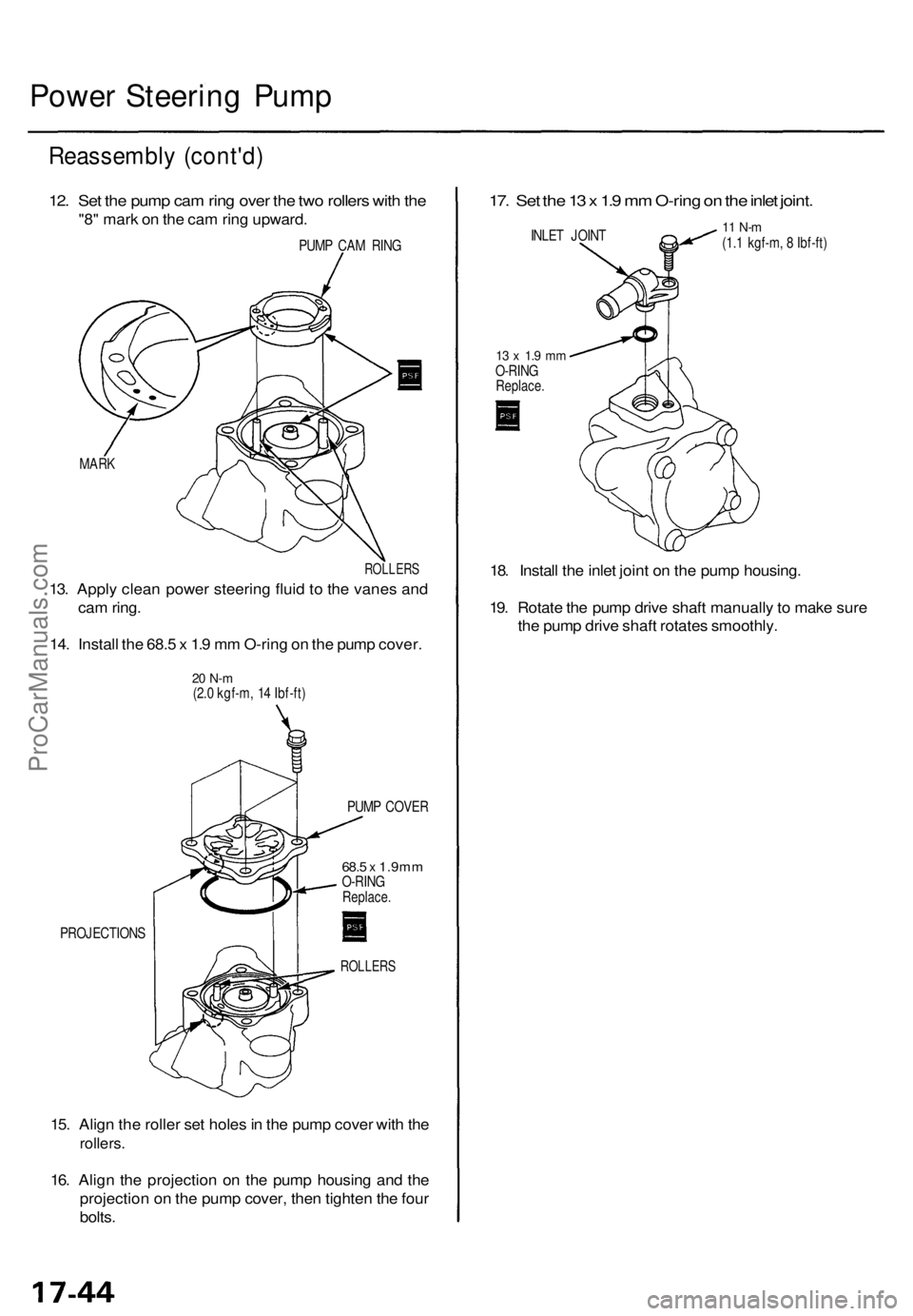 ACURA TL 1995 Service Repair Manual Power Steerin g Pum p
Reassembl y (cont'd )
12. Se t th e pum p ca m rin g ove r th e tw o roller s wit h th e
"8" mar k o n th e ca m rin g upward .
PUMP CA M RIN G
MAR K
ROLLER S
13. App ACURA TL 1995 Service Repair Manual Power Steerin g Pum p
Reassembl y (cont'd )
12. Se t th e pum p ca m rin g ove r th e tw o roller s wit h th e
"8" mar k o n th e ca m rin g upward .
PUMP CA M RIN G
MAR K
ROLLER S
13. App