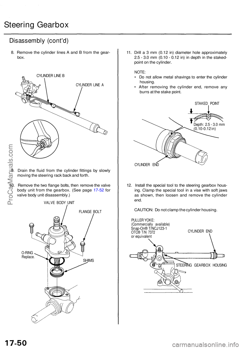 ACURA TL 1995 Service Repair Manual Steering Gearbo x
Disassembl y (cont'd )
8. Remov e th e cylinde r line s A an d B fro m th e gear -
box.
CYLINDE R LIN E B
CYLINDE R LIN E A
9. Drai n th e flui d fro m th e cylinde r fitting s ACURA TL 1995 Service Repair Manual Steering Gearbo x
Disassembl y (cont'd )
8. Remov e th e cylinde r line s A an d B fro m th e gear -
box.
CYLINDE R LIN E B
CYLINDE R LIN E A
9. Drai n th e flui d fro m th e cylinde r fitting s