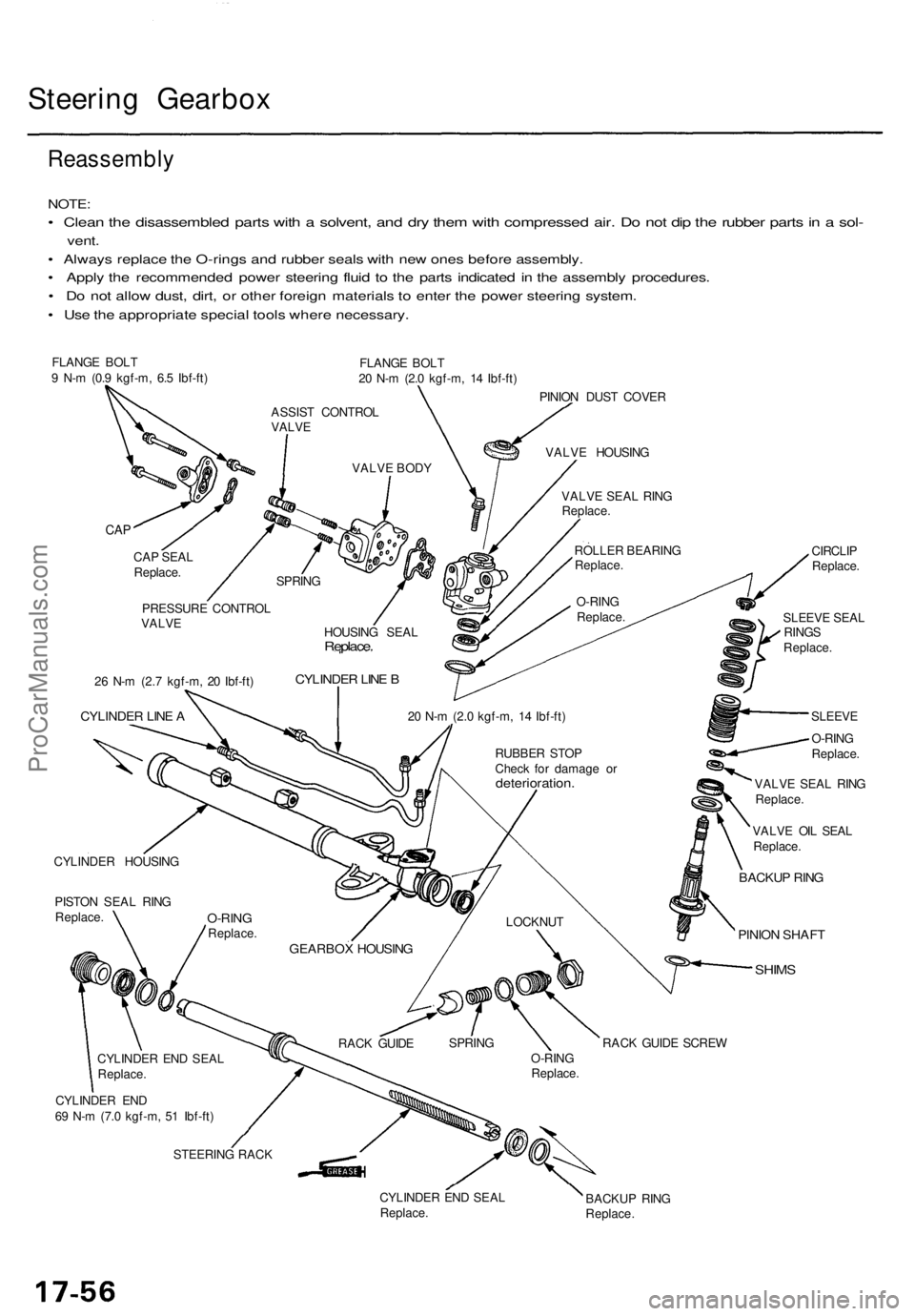 ACURA TL 1995 Service Repair Manual Steering Gearbo x
Reassembl y
NOTE:
• Clea n th e disassemble d part s wit h a solvent , an d dr y the m wit h compresse d air . D o no t di p th e rubbe r part s in a sol -
vent .
• Alway s r ACURA TL 1995 Service Repair Manual Steering Gearbo x
Reassembl y
NOTE:
• Clea n th e disassemble d part s wit h a solvent , an d dr y the m wit h compresse d air . D o no t di p th e rubbe r part s in a sol -
vent .
• Alway s r