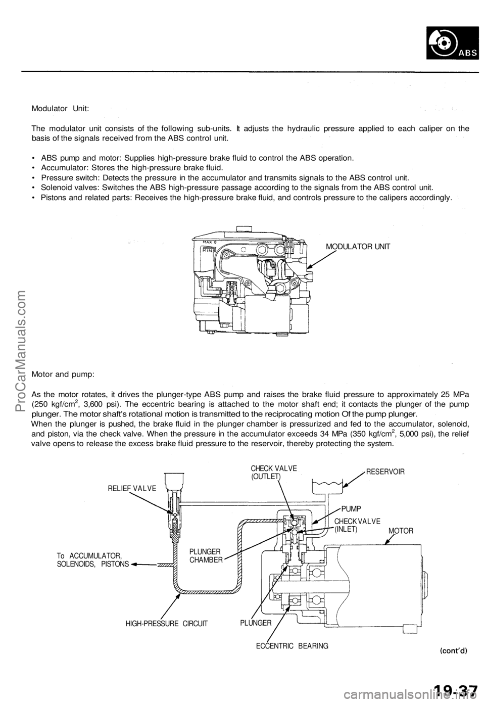 ACURA TL 1995 Service Repair Manual
Modulator Unit:
The modulator unit consists of the following sub-units. It adjusts the hydraulic pressure applied to each caliper on the
basis of the signals received from the ABS control unit.
†ACURA TL 1995 Service Repair Manual
Modulator Unit:
The modulator unit consists of the following sub-units. It adjusts the hydraulic pressure applied to each caliper on the
basis of the signals received from the ABS control unit.
â€