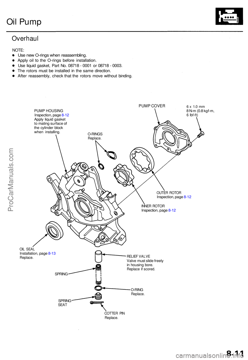 ACURA TL 1995 Service Repair Manual Oil Pum p
Overhau l
NOTE:
Use ne w O-ring s whe n reassembling .
Apply oi l t o th e O-ring s befor e installation .
Us e liqui d gasket , Par t No . 0871 8 - 000 1 o r 0871 8 - 0003 .
Th e rotor s ACURA TL 1995 Service Repair Manual Oil Pum p
Overhau l
NOTE:
Use ne w O-ring s whe n reassembling .
Apply oi l t o th e O-ring s befor e installation .
Us e liqui d gasket , Par t No . 0871 8 - 000 1 o r 0871 8 - 0003 .
Th e rotor s