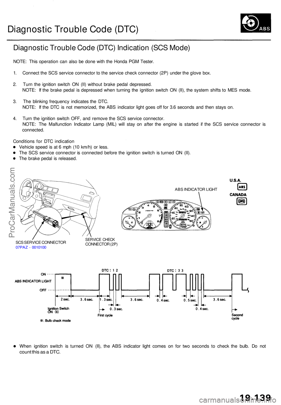 ACURA TL 1995 Service Repair Manual Diagnostic Troubl e Cod e (DTC )
Diagnosti c Troubl e Cod e (DTC ) Indicatio n (SC S Mode )
NOTE: Thi s operatio n ca n als o b e don e wit h th e Hond a PG M Tester .
1 . Connec t th e SC S servic e ACURA TL 1995 Service Repair Manual Diagnostic Troubl e Cod e (DTC )
Diagnosti c Troubl e Cod e (DTC ) Indicatio n (SC S Mode )
NOTE: Thi s operatio n ca n als o b e don e wit h th e Hond a PG M Tester .
1 . Connec t th e SC S servic e