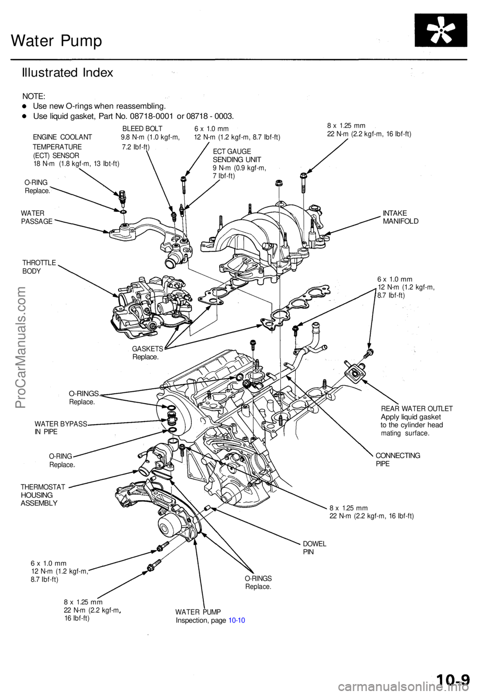 ACURA TL 1995 Service Repair Manual Water Pum p
Illustrate d Inde x
NOTE :
Use ne w O-ring s whe n reassembling .
Use liqui d gasket , Par t No . 08718-000 1 o r 0871 8 - 0003 .
BLEE D BOL T 6 x 1. 0 m m
ENGIN E COOLAN T 9. 8 N- m (1. ACURA TL 1995 Service Repair Manual Water Pum p
Illustrate d Inde x
NOTE :
Use ne w O-ring s whe n reassembling .
Use liqui d gasket , Par t No . 08718-000 1 o r 0871 8 - 0003 .
BLEE D BOL T 6 x 1. 0 m m
ENGIN E COOLAN T 9. 8 N- m (1.