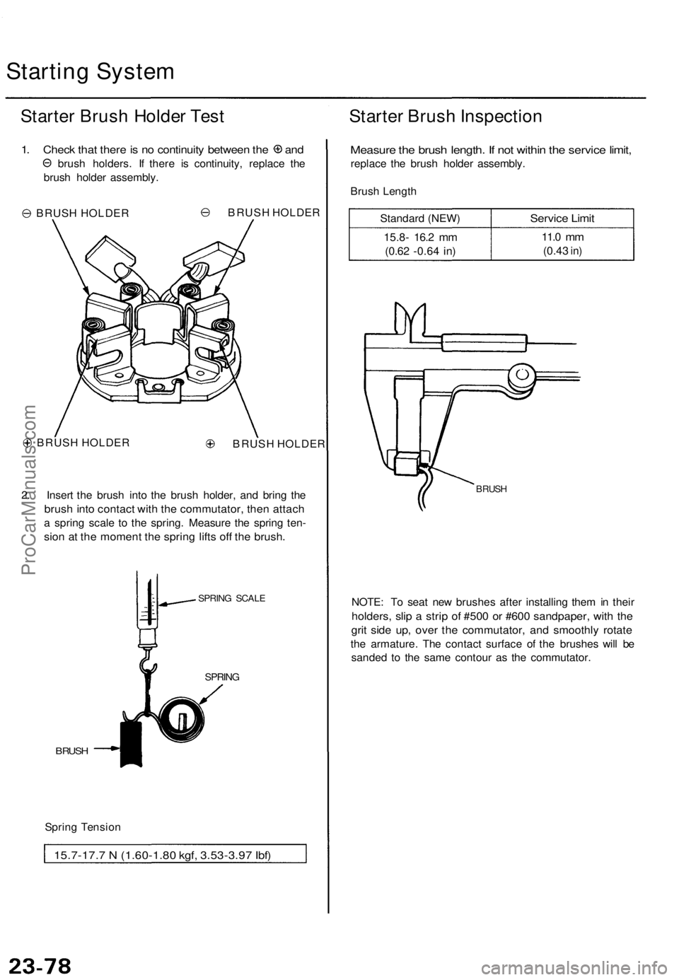 ACURA TL 1995  Service Repair Manual Starting Syste m
Starter Brus h Holde r Tes t
1. Chec k tha t ther e is  n o continuit y betwee n th e an d
brush holders . I f ther e i s continuity , replac e th e
brus h holde r assembly .
BRUS H H