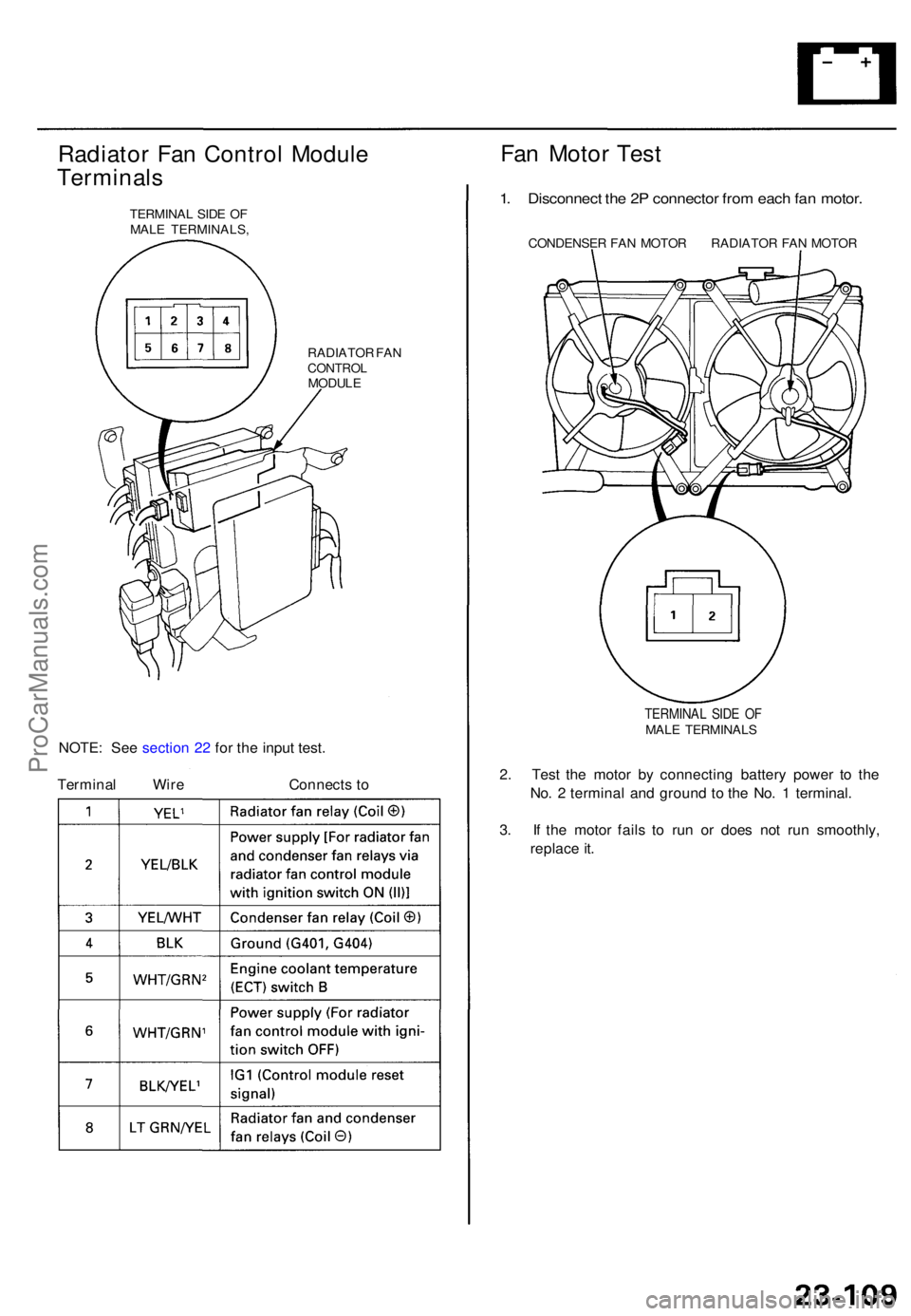 ACURA TL 1995 Service Repair Manual Radiator Fa n Contro l Modul e
Terminal s
TERMINA L SID E O F
MAL E TERMINALS ,
Fan Moto r Tes t
RADIATO R FA NCONTRO LMODULE
NOTE: Se e sectio n 2 2 fo r th e inpu t test .
Termina lWire Connects to
ACURA TL 1995 Service Repair Manual Radiator Fa n Contro l Modul e
Terminal s
TERMINA L SID E O F
MAL E TERMINALS ,
Fan Moto r Tes t
RADIATO R FA NCONTRO LMODULE
NOTE: Se e sectio n 2 2 fo r th e inpu t test .
Termina lWire Connects to