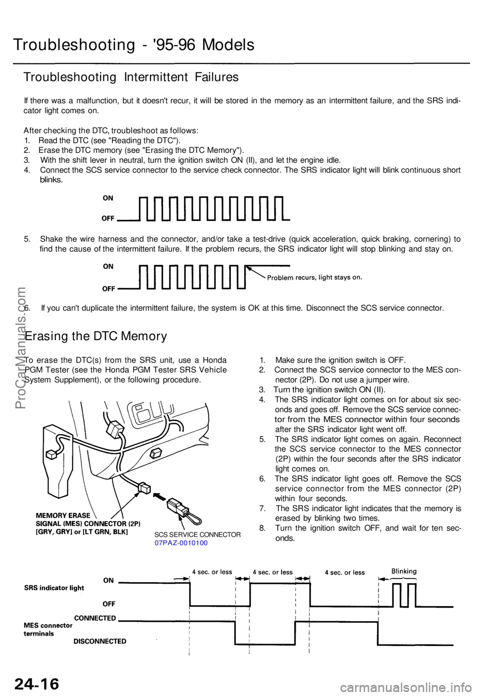 ACURA TL 1995 Service Repair Manual SCS SERVIC E CONNECTO R07PAZ-001010 0
Troubleshootin g - '95-9 6 Model s
Troubleshootin g Intermitten t Failure s
If ther e wa s a malfunction , bu t i t doesn' t recur , i t wil l b e stor ACURA TL 1995 Service Repair Manual SCS SERVIC E CONNECTO R07PAZ-001010 0
Troubleshootin g - '95-9 6 Model s
Troubleshootin g Intermitten t Failure s
If ther e wa s a malfunction , bu t i t doesn' t recur , i t wil l b e stor