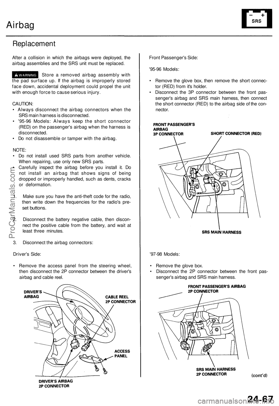 ACURA TL 1995 Service Repair Manual Airbag
Replacemen t
After a collisio n i n whic h th e airbag s wer e deployed , th e
airba g assemblie s an d th e SR S uni t mus t b e replaced .
Stor e a remove d airba g assembl y wit h
th e pa ACURA TL 1995 Service Repair Manual Airbag
Replacemen t
After a collisio n i n whic h th e airbag s wer e deployed , th e
airba g assemblie s an d th e SR S uni t mus t b e replaced .
Stor e a remove d airba g assembl y wit h
th e pa