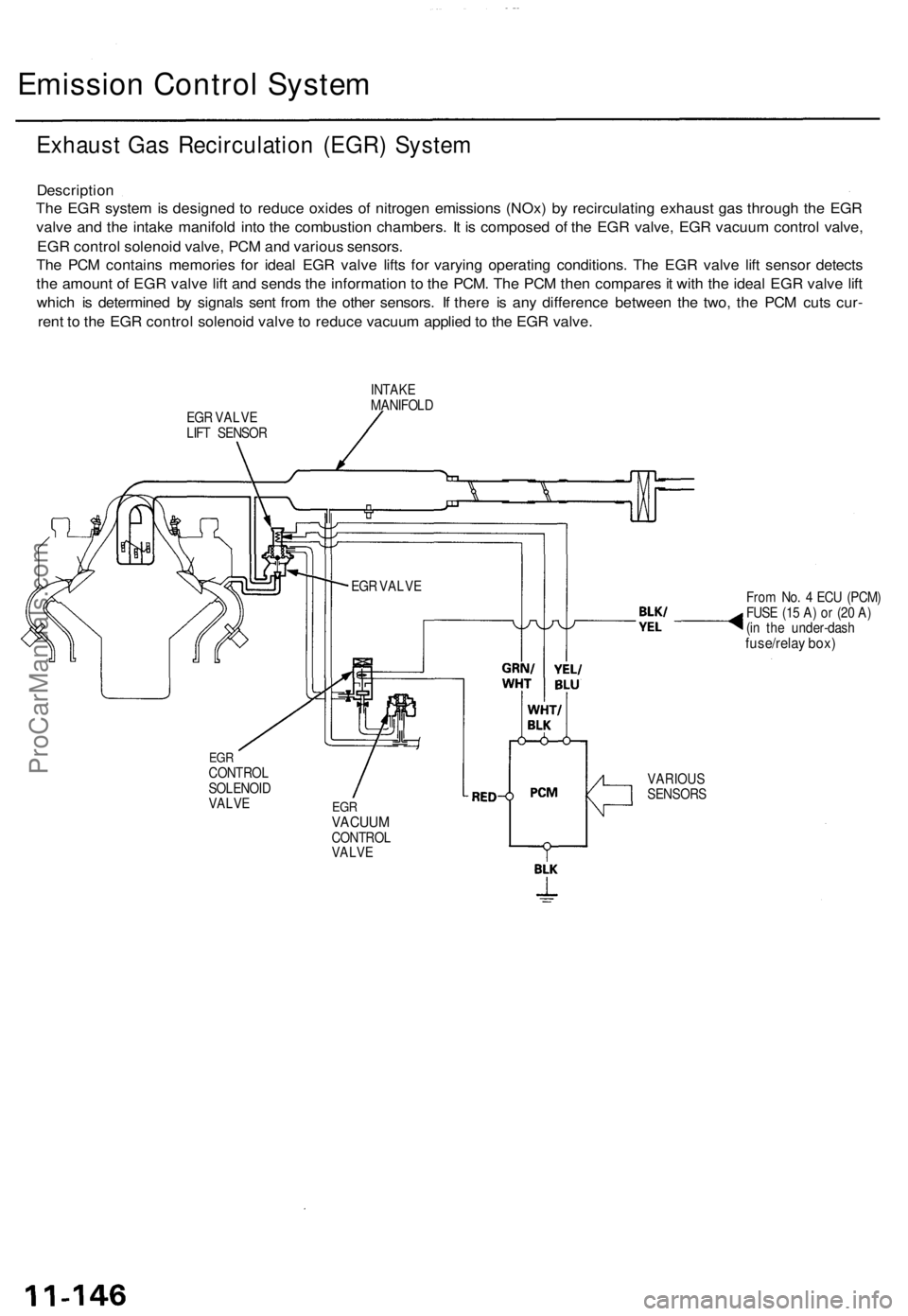 ACURA TL 1995 Service Repair Manual
Emission Control System
Exhaust Gas Recirculation (EGR) System
Description
The EGR system is designed to reduce oxides of nitrogen emissions (NOx) by recirculating exhaust gas through the EGR
val ACURA TL 1995 Service Repair Manual
Emission Control System
Exhaust Gas Recirculation (EGR) System
Description
The EGR system is designed to reduce oxides of nitrogen emissions (NOx) by recirculating exhaust gas through the EGR
val