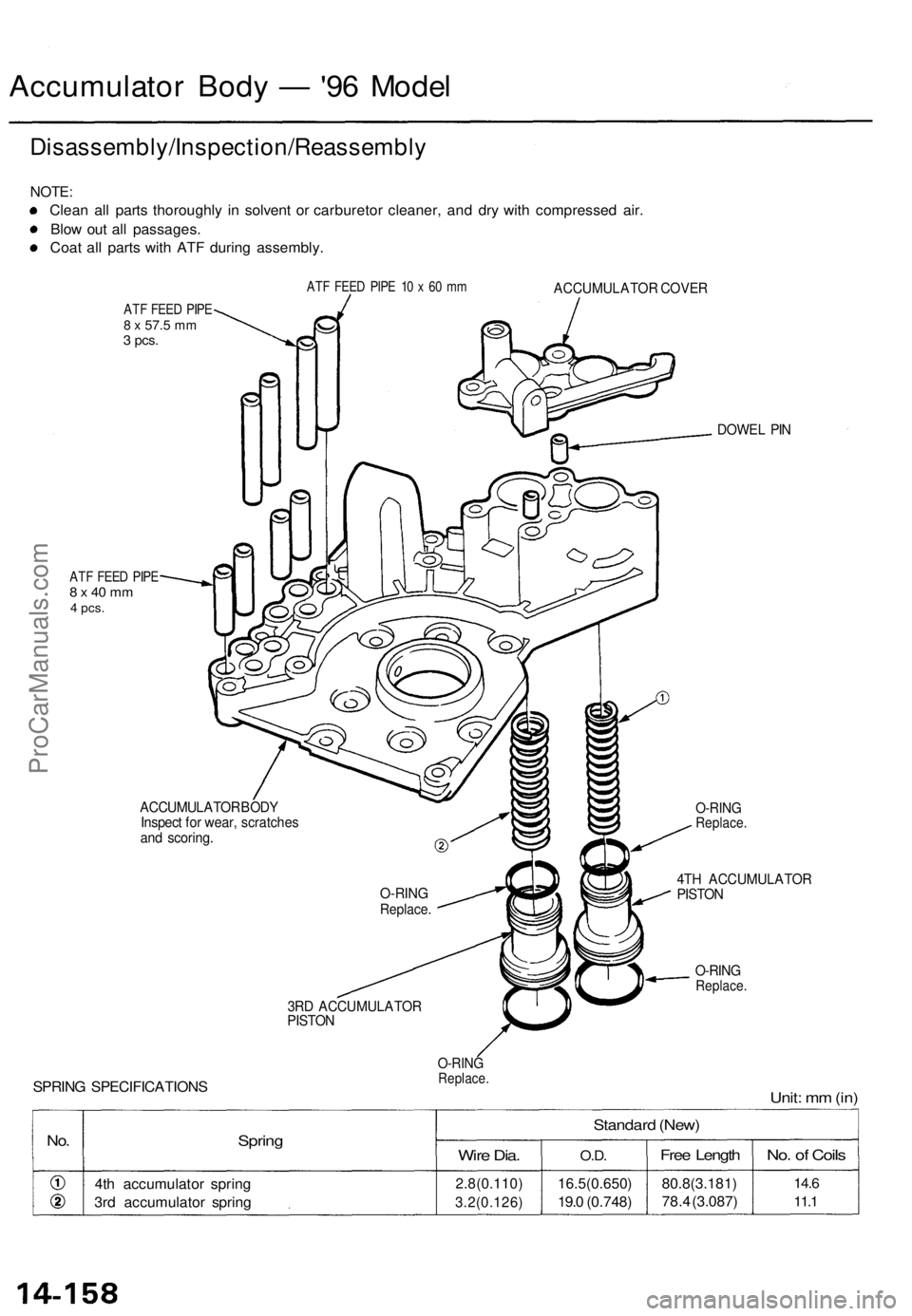 ACURA TL 1995 Service Repair Manual Accumulator Bod y — '96 Mode l
Disassembly/Inspection/Reassembl y
NOTE:
Clean al l part s thoroughl y i n solven t o r carbureto r cleaner , an d dr y wit h compresse d air .
Blo w ou t al l pa ACURA TL 1995 Service Repair Manual Accumulator Bod y — '96 Mode l
Disassembly/Inspection/Reassembl y
NOTE:
Clean al l part s thoroughl y i n solven t o r carbureto r cleaner , an d dr y wit h compresse d air .
Blo w ou t al l pa