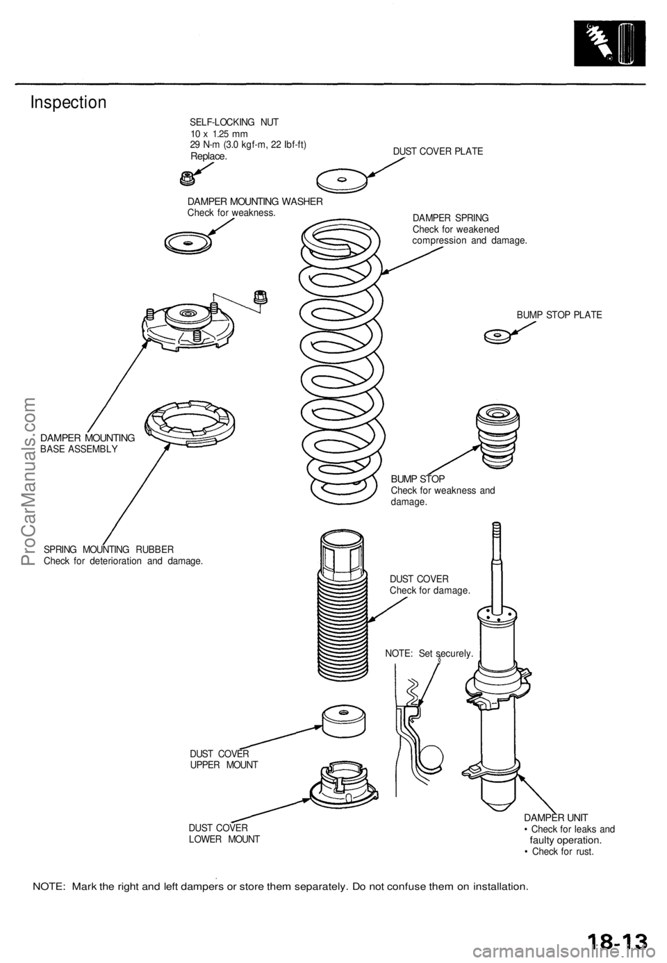 ACURA TL 1995 Service Repair Manual Inspection
SELF-LOCKIN G NU T10 x 1.2 5 mm29 N- m (3. 0 kgf-m , 2 2 Ibf-ft )Replace .
DAMPER MOUNTIN G WASHE RCheck fo r weakness .
DAMPER MOUNTIN GBASE ASSEMBL Y
SPRIN G MOUNTIN G RUBBE R
Chec k fo ACURA TL 1995 Service Repair Manual Inspection
SELF-LOCKIN G NU T10 x 1.2 5 mm29 N- m (3. 0 kgf-m , 2 2 Ibf-ft )Replace .
DAMPER MOUNTIN G WASHE RCheck fo r weakness .
DAMPER MOUNTIN GBASE ASSEMBL Y
SPRIN G MOUNTIN G RUBBE R
Chec k fo