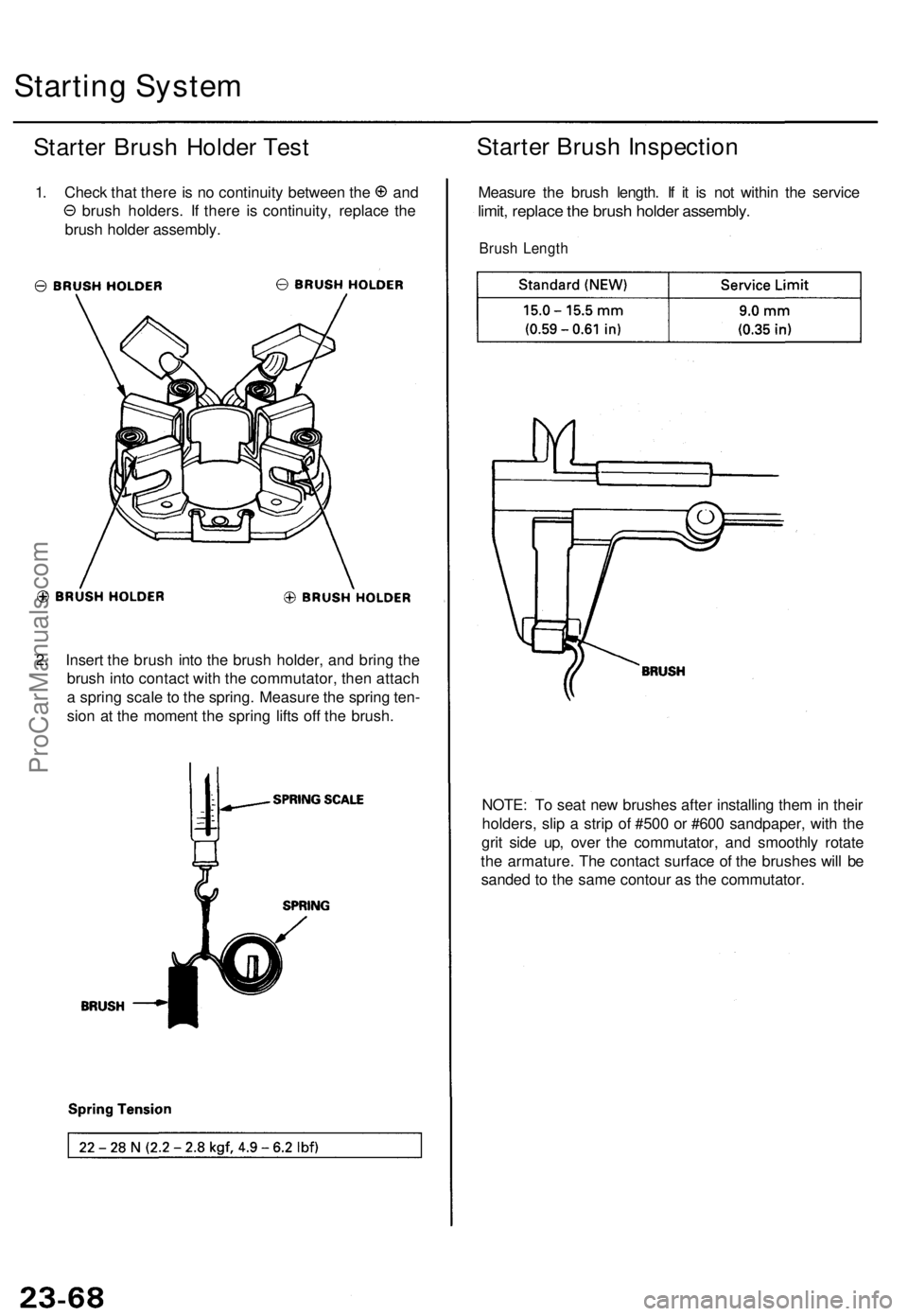 ACURA TL 1995  Service Repair Manual NOTE: T o sea t ne w brushe s afte r installin g the m in  thei r
holders , sli p a  stri p o f #50 0 o r #60 0 sandpaper , wit h th e
gri t sid e up , ove r th e commutator , an d smoothl y rotat e
t