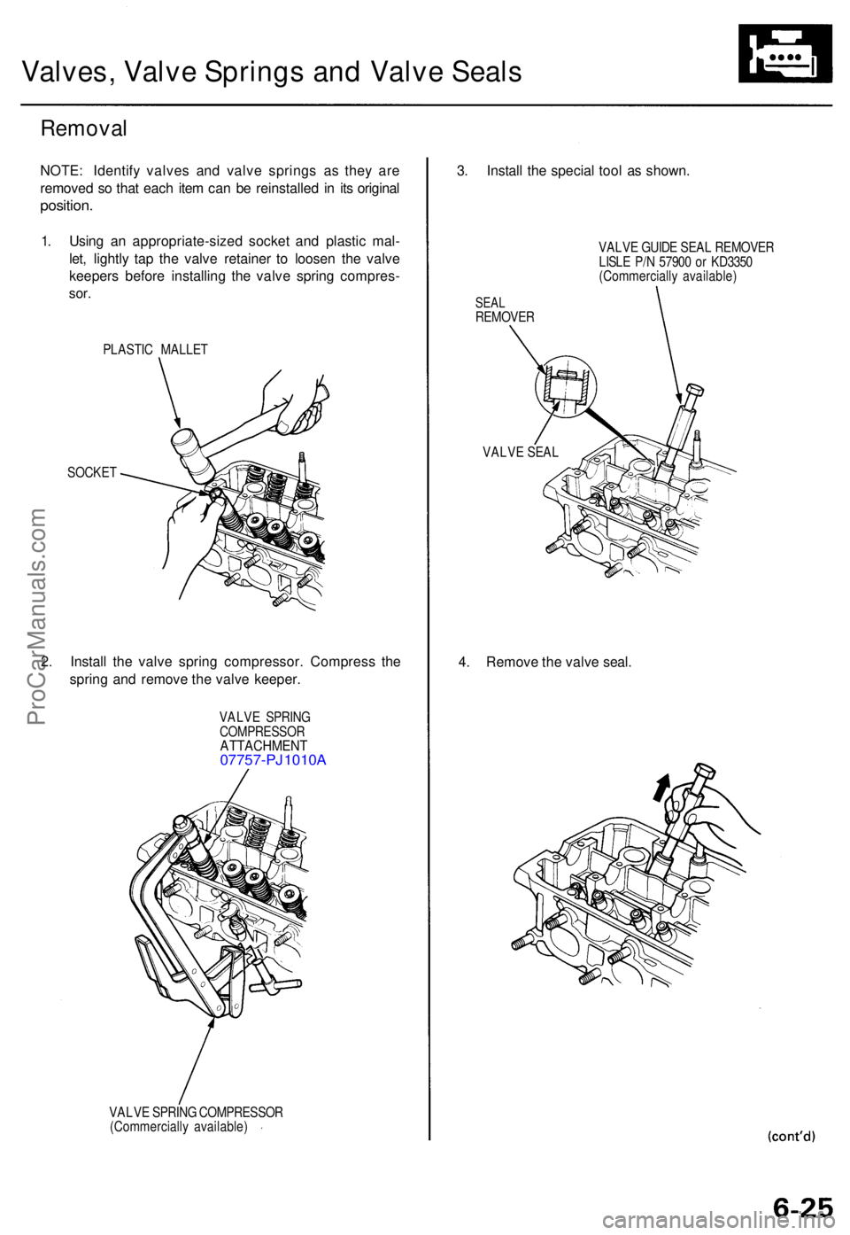 ACURA TL 1995 Service Repair Manual Valves, Valv e Spring s an d Valv e Seal s
Remova l
NOTE: Identif y valve s an d valv e spring s a s the y ar e
remove d s o tha t eac h ite m ca n b e reinstalle d i n it s origina l
position .
1. Us ACURA TL 1995 Service Repair Manual Valves, Valv e Spring s an d Valv e Seal s
Remova l
NOTE: Identif y valve s an d valv e spring s a s the y ar e
remove d s o tha t eac h ite m ca n b e reinstalle d i n it s origina l
position .
1. Us