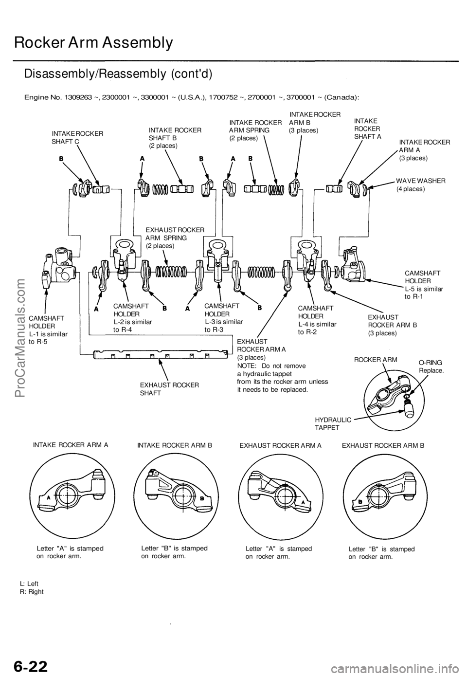 ACURA TL 1995 Service Manual PDF
Rocker Arm Assembly
Disassembly/Reassembly (cont'd)
Engine No. 1309263 ~, 2300001 ~, 3300001 ~ (U.S.A.), 1700752 ~, 2700001 ~, 3700001 ~ (Canada):
INTAKE ROCKER
INTAKE ROCKER
SHAFT C
CAMSHA ACURA TL 1995 Service Manual PDF
Rocker Arm Assembly
Disassembly/Reassembly (cont'd)
Engine No. 1309263 ~, 2300001 ~, 3300001 ~ (U.S.A.), 1700752 ~, 2700001 ~, 3700001 ~ (Canada):
INTAKE ROCKER
INTAKE ROCKER
SHAFT C
CAMSHA