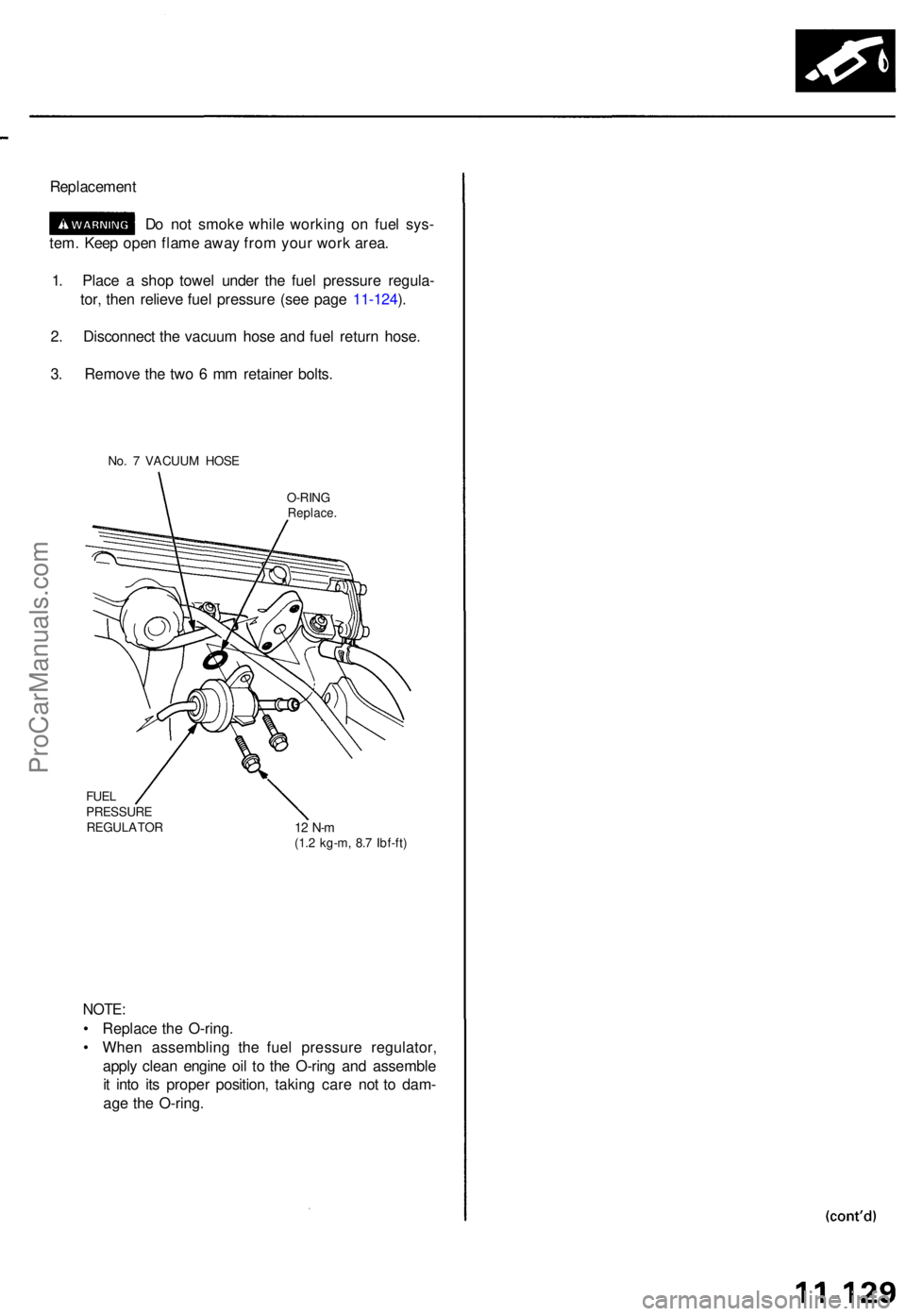 ACURA TL 1995 Service Repair Manual Replacement
Do no t smok e whil e workin g o n fue l sys -
tem . Kee p ope n flam e awa y fro m you r wor k area .
1 . Plac e a sho p towe l unde r th e fue l pressur e regula -
tor , the n reliev e ACURA TL 1995 Service Repair Manual Replacement
Do no t smok e whil e workin g o n fue l sys -
tem . Kee p ope n flam e awa y fro m you r wor k area .
1 . Plac e a sho p towe l unde r th e fue l pressur e regula -
tor , the n reliev e