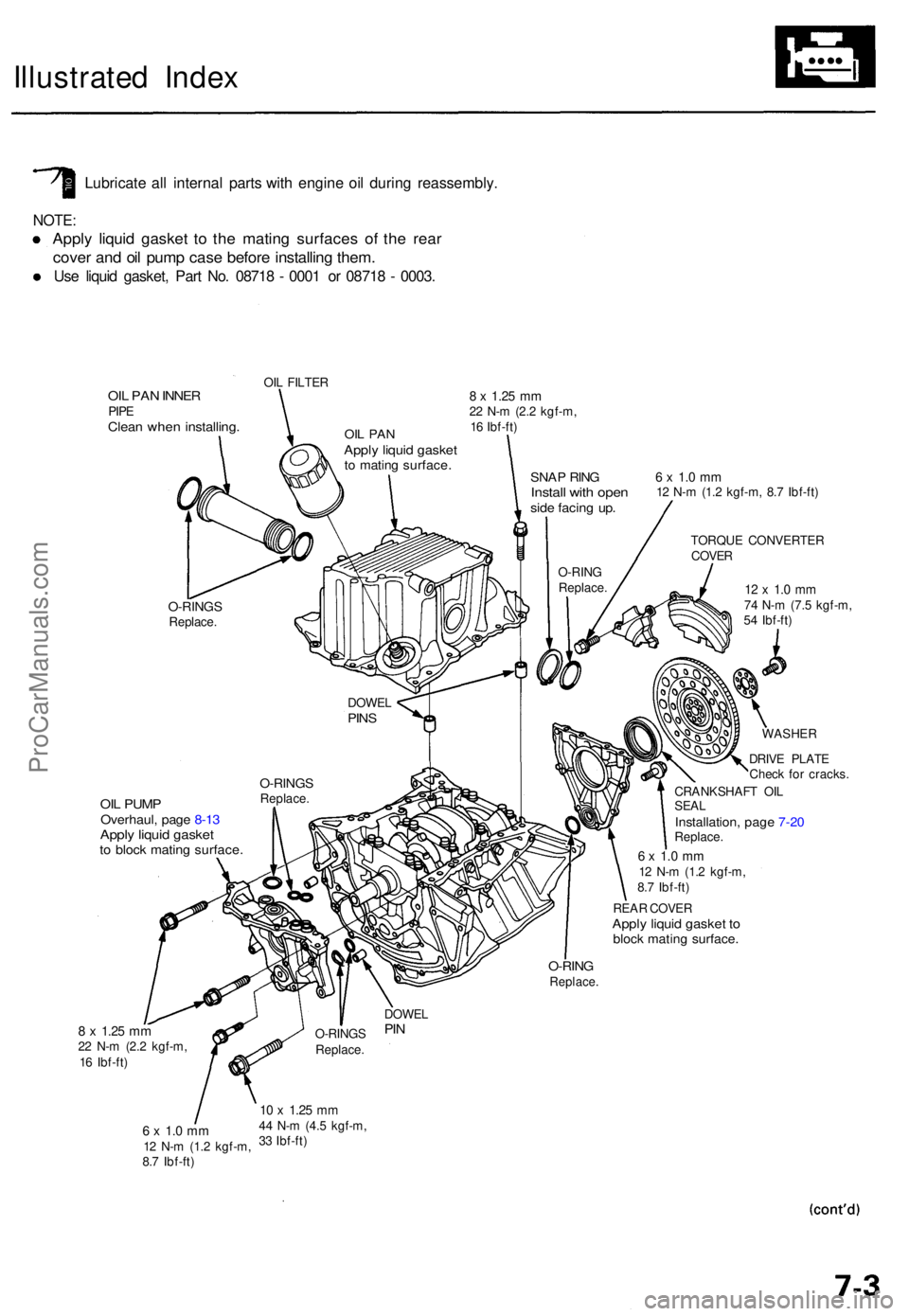 ACURA TL 1995 Service Owners Manual Illustrated Inde x
Lubricat e al l interna l part s wit h engin e oi l durin g reassembly .
NOTE:
Apply liqui d gaske t t o th e matin g surface s o f th e rea r
cove r an d oi l pum p cas e befor e i ACURA TL 1995 Service Owners Manual Illustrated Inde x
Lubricat e al l interna l part s wit h engin e oi l durin g reassembly .
NOTE:
Apply liqui d gaske t t o th e matin g surface s o f th e rea r
cove r an d oi l pum p cas e befor e i