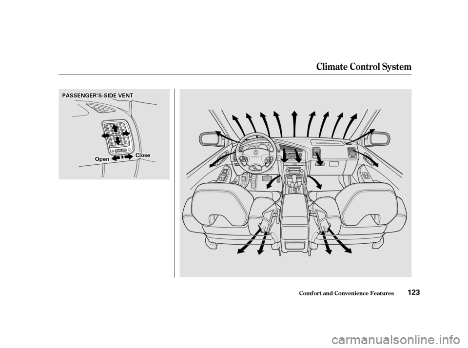 Acura CL 2001  Owners Manual Climat e Cont rol Syst em
Comf ort and Convenience Feat ures123
P
PA
A S
SSSEEN
NG GEER
R’ ’SS- -S
SI IDD E
E V
VE
EN
NT T
O
Op pe
enn C
Cl
loo s
see 