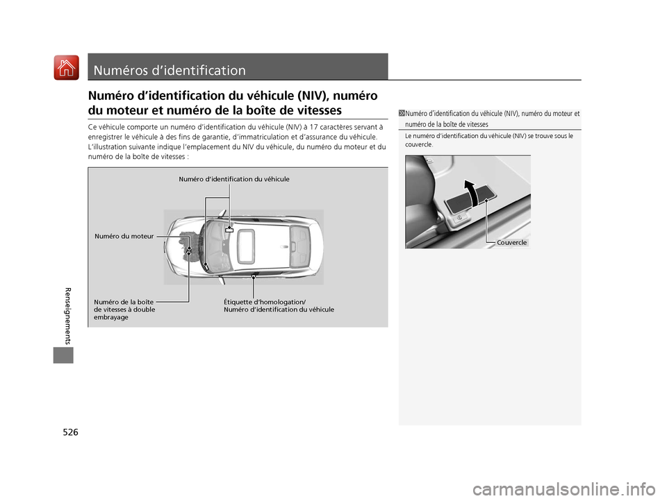 Acura ILX 2018 Manuel du propriétaire (in French) 526
Renseignements
Numéros d’identification
Numéro d’identification du véhicule (NIV), numéro
du moteur et numéro de la boîte de vitesses
Ce véhicule comporte un numér o d’identificatio Acura ILX 2018 Manuel du propriétaire (in French) 526
Renseignements
Numéros d’identification
Numéro d’identification du véhicule (NIV), numéro
du moteur et numéro de la boîte de vitesses
Ce véhicule comporte un numér o d’identificatio