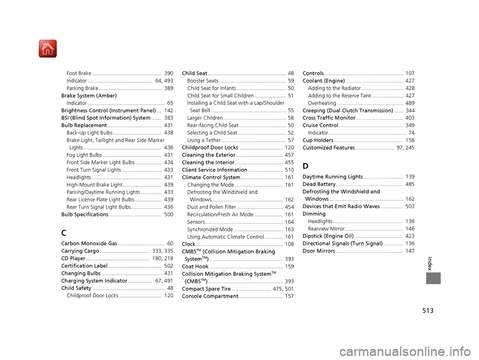 Acura ILX 2017  Owners Manual 513
Index
Foot Brake ..............................................  390
Indicator ...........................................  64, 493
Parking Brake..........................................  389
Bra