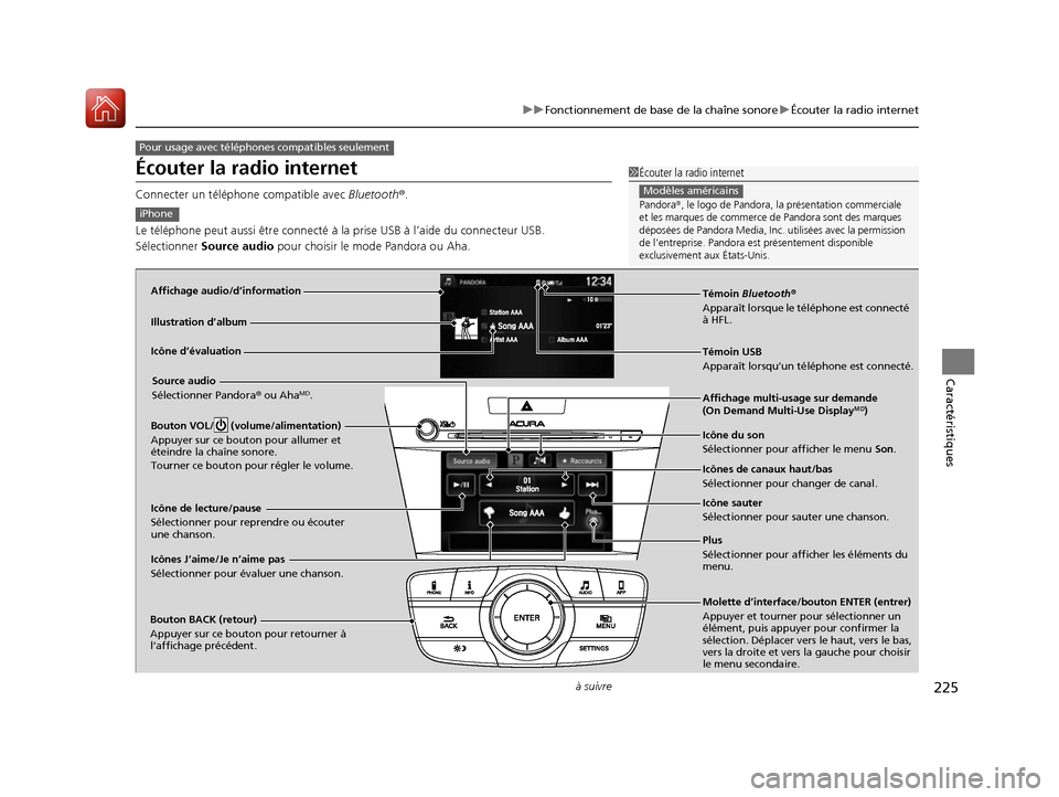 Acura ILX 2017 Manuel du propriétaire (in French) 225
uuFonctionnement de base de la chaîne sonore uÉcouter la radio internet
à suivre
Caractéristiques
Écouter la radio internet
Connecter un téléphone compatible avec Bluetooth®.
Le télépho Acura ILX 2017 Manuel du propriétaire (in French) 225
uuFonctionnement de base de la chaîne sonore uÉcouter la radio internet
à suivre
Caractéristiques
Écouter la radio internet
Connecter un téléphone compatible avec Bluetooth®.
Le télépho