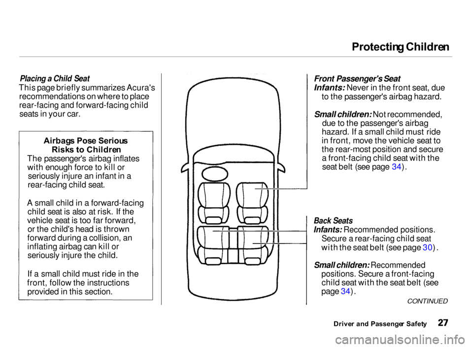 Acura Integra 2000 Hatchback Owners Guide Protectin
g Childre n
Placing a Child Seat
This page briefly summarizes Acuras recommendations on where to place
rear-facing and forward-facing child
seats in your car.
Front Passengers Seat
Inf Acura Integra 2000 Hatchback Owners Guide Protectin
g Childre n
Placing a Child Seat
This page briefly summarizes Acuras recommendations on where to place
rear-facing and forward-facing child
seats in your car.
Front Passengers Seat
Inf