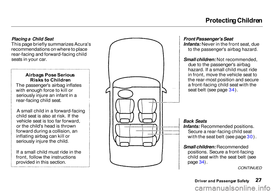 Acura Integra 2000  Sedan Owners Guide Protectin
g Childre n

Placing a Child Seat

This page briefly summarizes Acuras recommendations on where to place
 rear-facing and forward-facing child

seats in your car.
 Front Passengers Seat

I