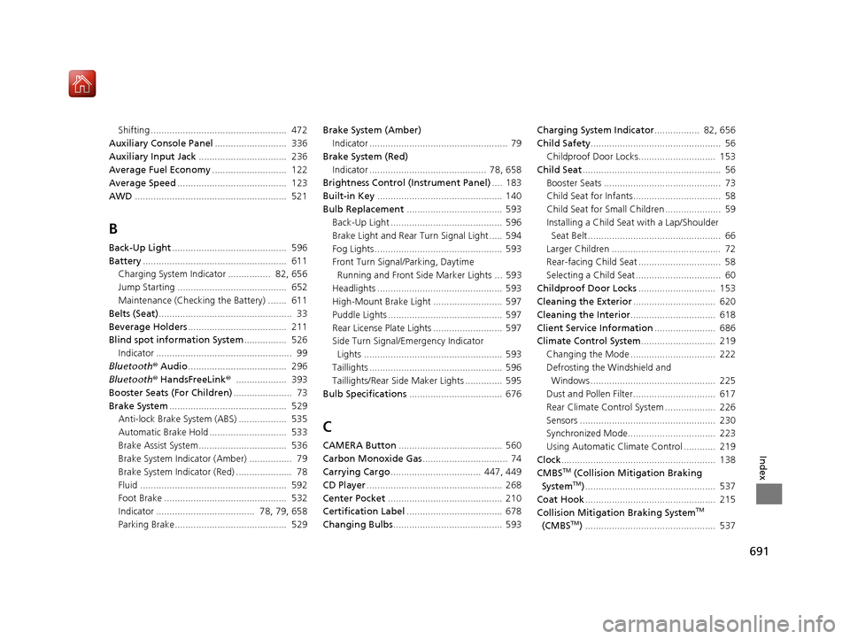 Acura MDX 2020  Owners Manual 691
Index
Shifting ...................................................  472
Auxiliary Console Panel ...........................  336
Auxiliary Input Jack .................................  236
Average