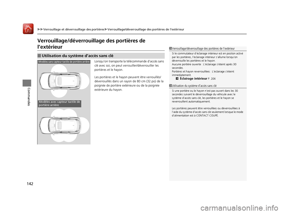 Acura MDX 2018  Manuel du propriétaire (in French) 142
uuVerrouillage et déverrouillage des portières uVerrouillage/déverrouillage des portières de l’extérieur
Commandes
Verrouillage/déverrouill age des portières de 
l’extérieur
Lorsqu’o