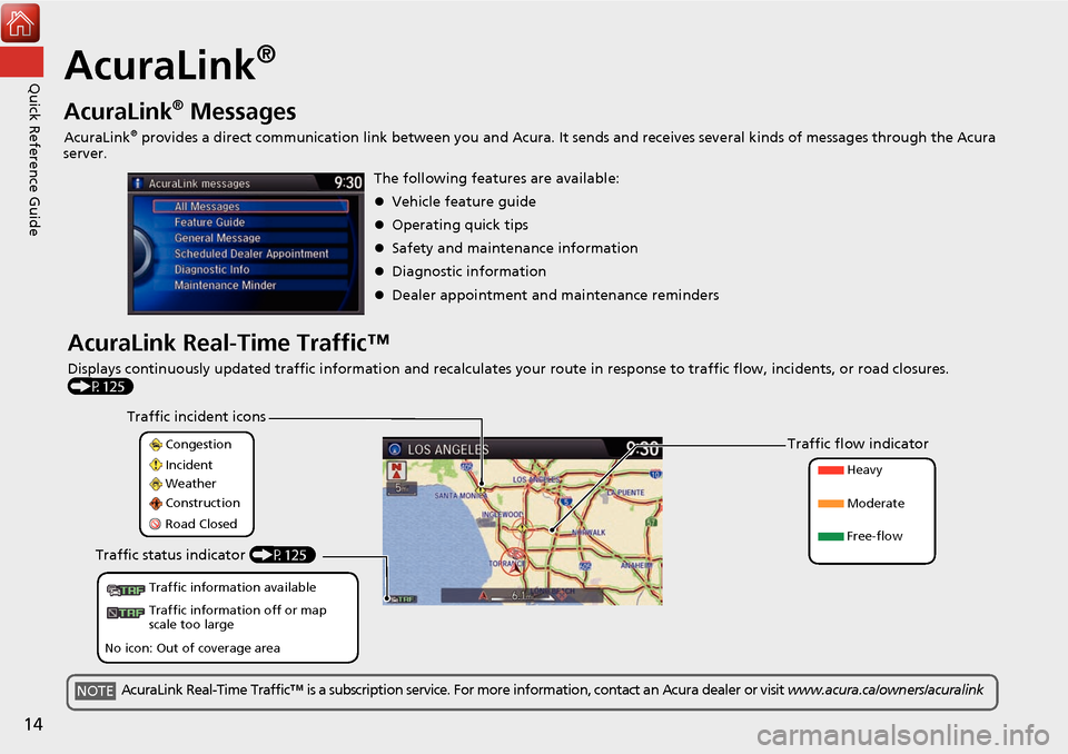 Acura MDX 2017 Navigation Manual 14
Quick Reference GuideAcuraLink®
AcuraLink® Messages
AcuraLink® provides a direct communication link between you and Acura. It sends and receives several kinds of messages through the Acura
serv Acura MDX 2017 Navigation Manual 14
Quick Reference GuideAcuraLink®
AcuraLink® Messages
AcuraLink® provides a direct communication link between you and Acura. It sends and receives several kinds of messages through the Acura
serv