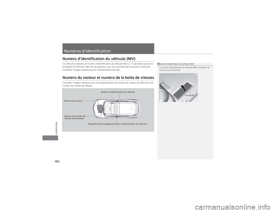 Acura MDX 2014 Manuel du propriétaire (in French) 482Information
Numéros d’identificationNuméro d’identification du véhicule (NIV)Ce véhicule comporte un numéro d’identification du véhicule (NIV) à 17 caractères servant Ã
enregistrer Acura MDX 2014 Manuel du propriétaire (in French) 482Information
Numéros d’identificationNuméro d’identification du véhicule (NIV)Ce véhicule comporte un numéro d’identification du véhicule (NIV) à 17 caractères servant Ã
enregistrer