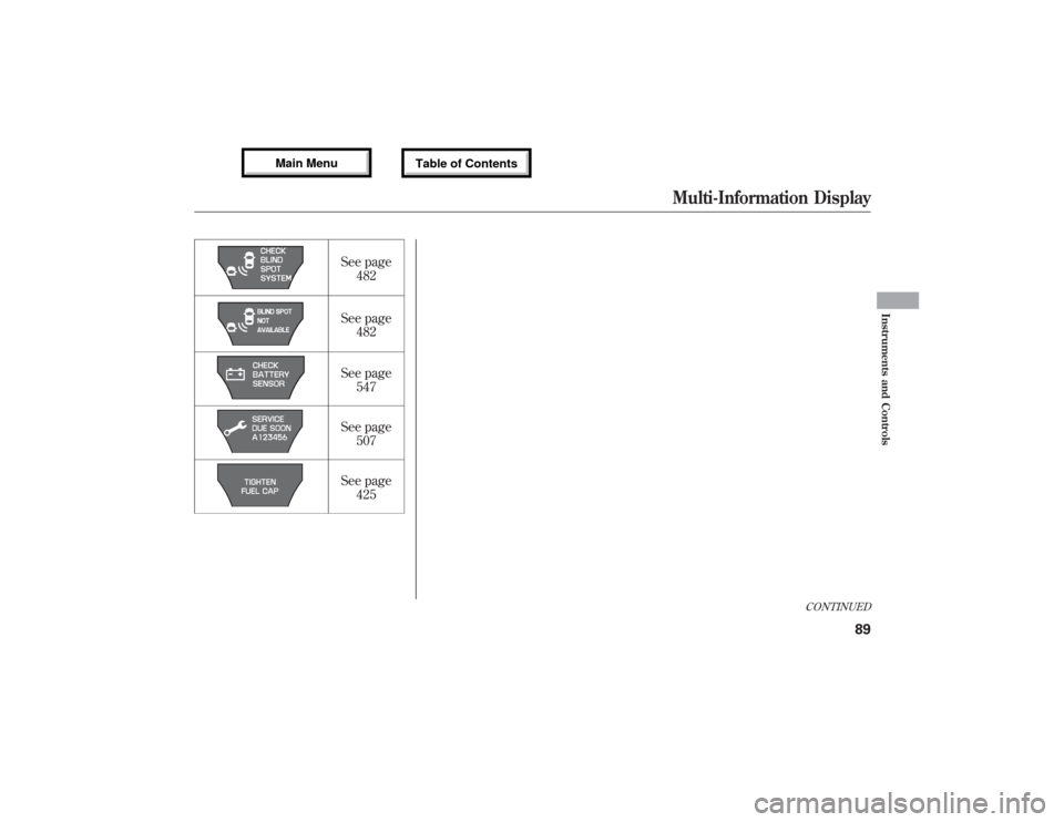 Acura MDX 2013 Owners Guide See page
482
See page
482
See page
547
See page
507
See page
425
CONTINUED
Multi-Information Display
89
Instruments and Controls
12/07/17 18:10:57 13 ACURA MDX MMC North America Owners M 50 31STX660 Acura MDX 2013 Owners Guide See page
482
See page
482
See page
547
See page
507
See page
425
CONTINUED
Multi-Information Display
89
Instruments and Controls
12/07/17 18:10:57 13 ACURA MDX MMC North America Owners M 50 31STX660