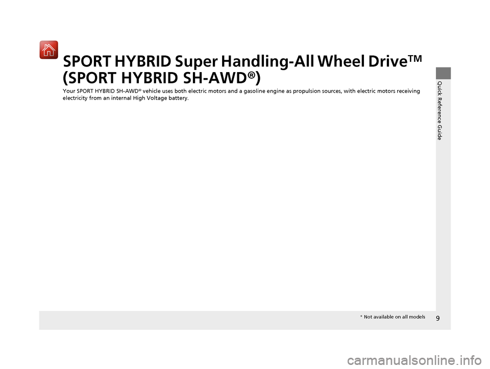 Acura MDX HYBRID 2018 Owners Manual 9
Quick Reference Guide
SPORT HYBRID Super Handling-All Wheel DriveTM
(SPORT HYBRID SH-AWD ®)
Your SPORT HYBRID SH-AWD® vehicle uses both electric motors and a gasoline engine as propulsion source Acura MDX HYBRID 2018 Owners Manual 9
Quick Reference Guide
SPORT HYBRID Super Handling-All Wheel DriveTM
(SPORT HYBRID SH-AWD ®)
Your SPORT HYBRID SH-AWD® vehicle uses both electric motors and a gasoline engine as propulsion source