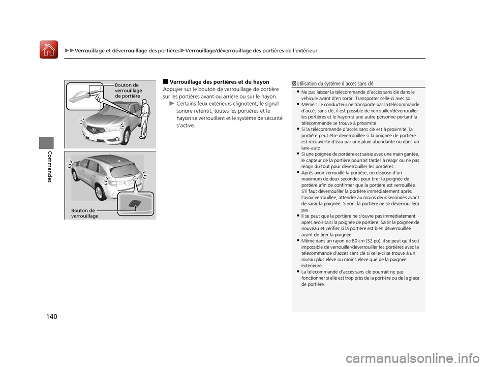 Acura MDX Hybrid 2017 Manuel du propriétaire (in French) uuVerrouillage et déverrouillage des portières uVerrouillage/déverrouillage des portières de l’extérieur
140
Commandes
■Verrouillage des portières et du hayon
Appuyer sur le bouton de verrou Acura MDX Hybrid 2017 Manuel du propriétaire (in French) uuVerrouillage et déverrouillage des portières uVerrouillage/déverrouillage des portières de l’extérieur
140
Commandes
■Verrouillage des portières et du hayon
Appuyer sur le bouton de verrou