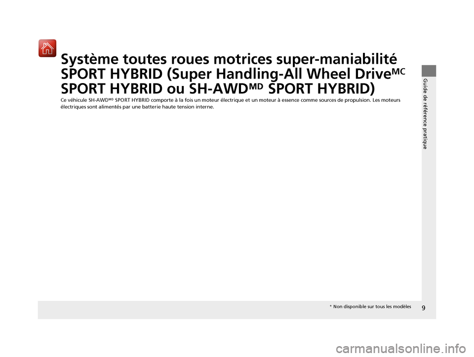 Acura MDX Hybrid 2017  Manuel du propriétaire (in French) 9
Guide de référence pratique
Système toutes roues motrices super-maniabilité 
SPORT HYBRID (Super Handling-All Wheel Drive
MC 
SPORT HYBRID ou SH-AWD M SPORT HYBRID)
Ce véhicule SH-AWDM SPORT HY
