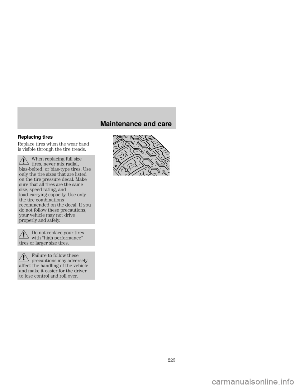 Mercury Mercury Cougar 2000  Owners Manuals Maintenance and care
 Replacing
 tires
  "  " 
 !     

    %
 ! # 
  $  
