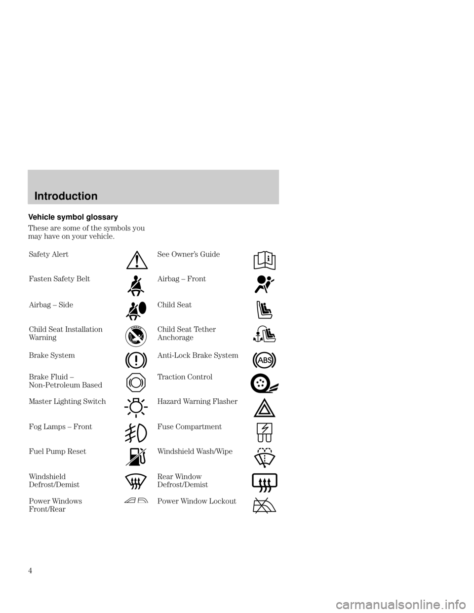 Mercury Mercury Cougar 2000  Owners Manuals Introduction
 Vehicle
 symbol glossary
(  (%# % ) (-#%"( -%*
#- + %$ -%* + "
)- ")
 ,$( * 
()$ )- ")   %$)
    	 " )
	 " ) 