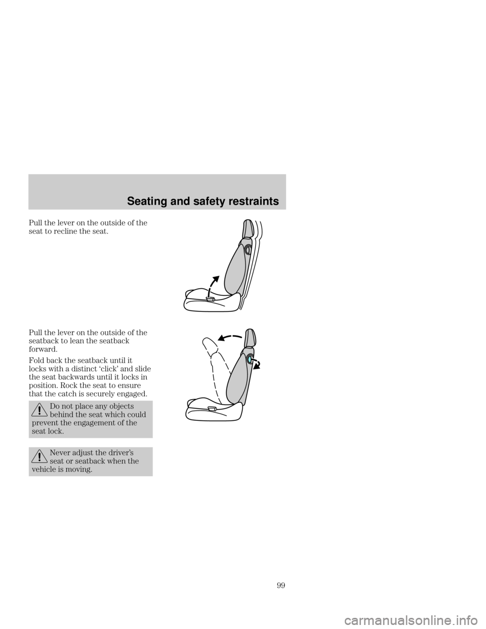 Mercury Mercury Cougar 2000  s Owners Manual Seating and safety restraints
        
  
  
       

    

 
 
  
 