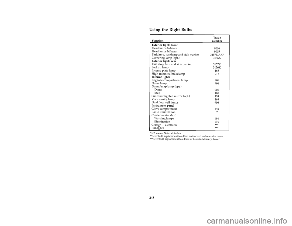 Mercury Grand Marquis 1997  Owners Manuals 248 %
*
[MC48200( ALL)01/96]
Using the Right Bulbs
[MC48500( G )12/95]
thirty-two pica chart:0010441-JFile:11rcmcg.ex
Update:Thu Jun 20 11:04:35 1996 