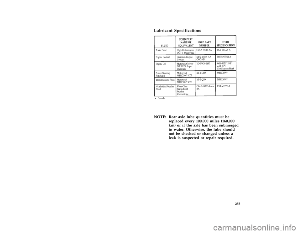 Mercury Grand Marquis 1997  Owners Manuals 255 %
*
[CS02300( ALL)01/96]
Lubricant Specifications
[CS02800( GV)05/96]
sixteen pica chart:0010586-T*
[CS02900( ALL)12/95]
NOTE: Rear axle lube quantities must be
replaced every 100,000 miles (160,0
