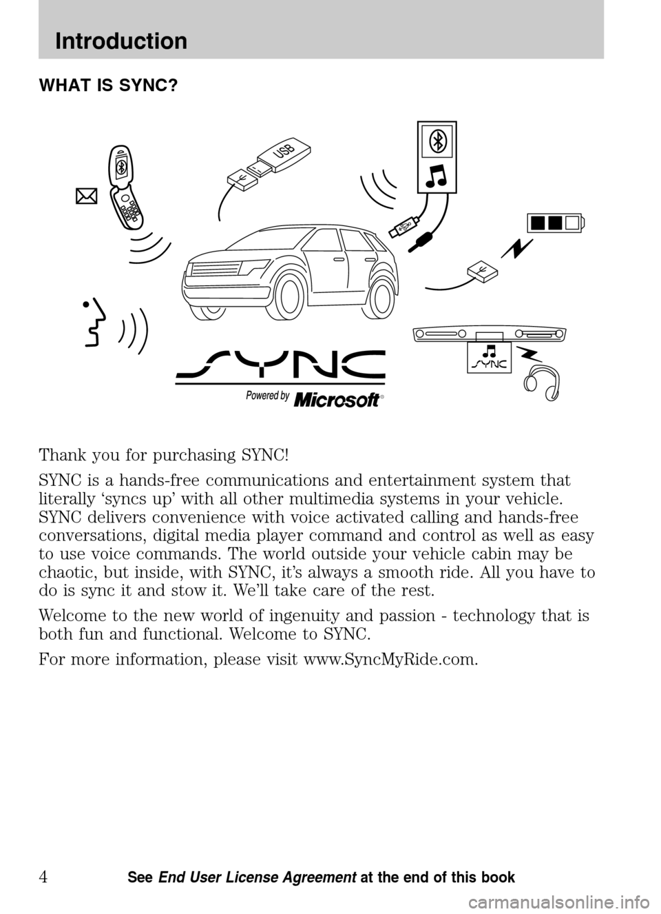 Mercury Mariner 2009  SYNC Supplement  WHAT IS SYNC? 
Thank you for purchasing SYNC! 
SYNC is a hands-free communications and entertainment system that 
literally ‘syncs up’ with all other multimedia systems in your vehicle.
SYNC deliv