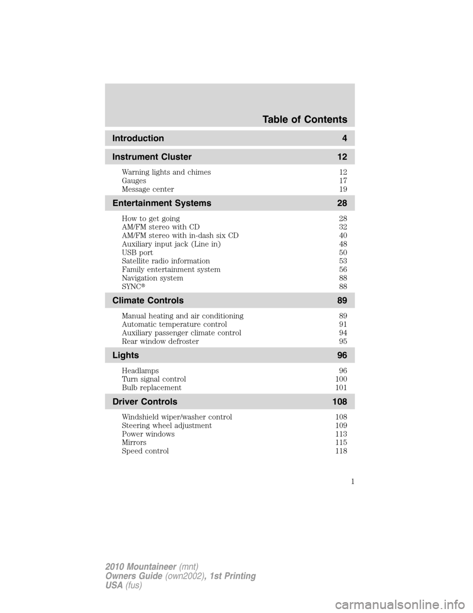 Mercury Mountaineer 2010  Owners Manuals 